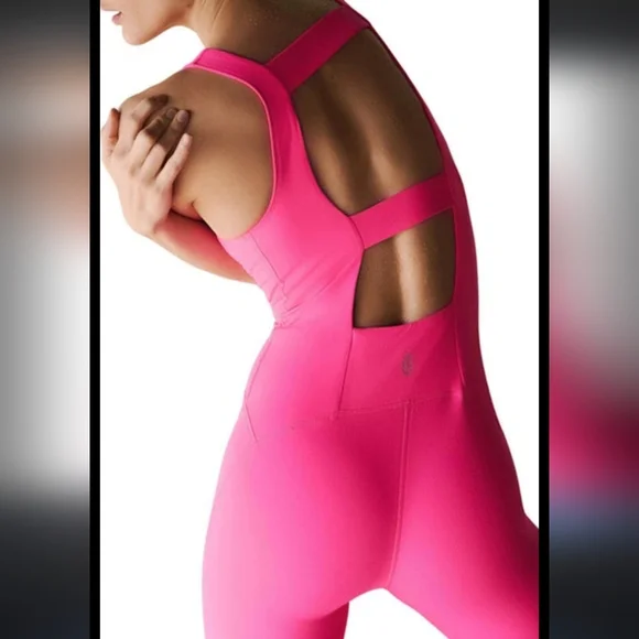 NEW FP Movement Never Better One-Piece Strappy Back Jumpsuit In Electric Sunset - Picture 4 of 9